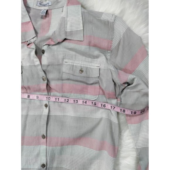 NWT Toad&Co Long Sleeve Striped Button Down Shirt Gray Pink Women's Size Medium - Picture 2 of 5